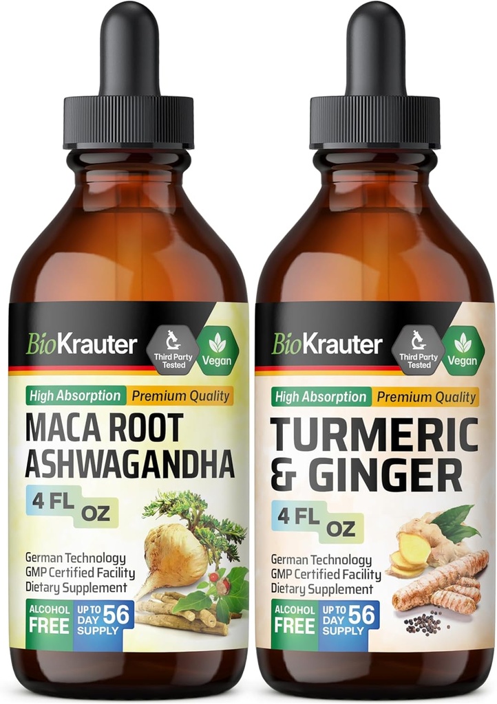 Maca Ashwagandha Tincture 4 Fl. Oz. & Turmeric Ginger Tincture 4 Fl. Oz.