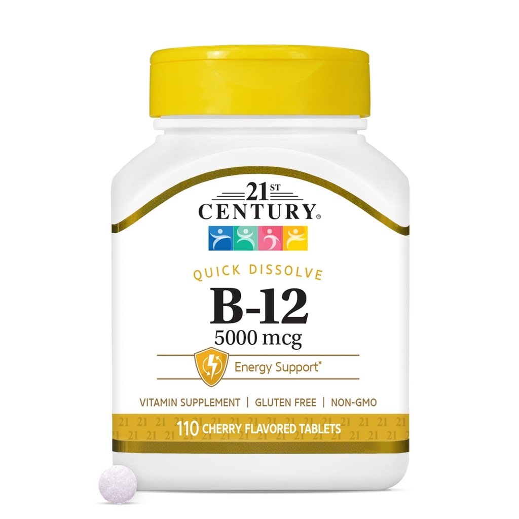 21ος αιώνας B-12 5000 mcg, 110 Cherry Flavored Υπογλώσσια δισκία, 110 κόμης
