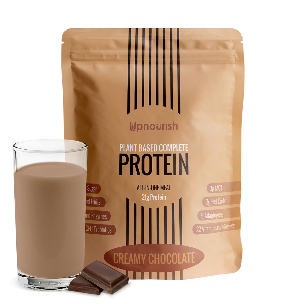 UpNourish σοκολάτα Vegan πρωτεΐνη σκόνη 54 Superfoods σκόνη, 1,5 δις CFU Probiotics 21g φυτικής πρωτεΐνης, Όχι ζάχαρη Όχι γαλακτοκομικά Όχι GMO γαλακτοκομικά δωρεάν, Αντικατάσταση γεύματος Shake Keto-Friendly χαμηλής περιεκτικότητας σε άνθρακα διατροφή,15 σερβιέτες