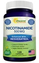 aSquared Nutrition Νικοτιναμίδη με ρεσβερατρόλη - 120 κάψουλες Veggie - Βιταμίνη B3 500mg (Niacinamide Flush Free) - Συμπληρώματα Χάπια για την υποστήριξη NAD, Skin Cell Health & Energy