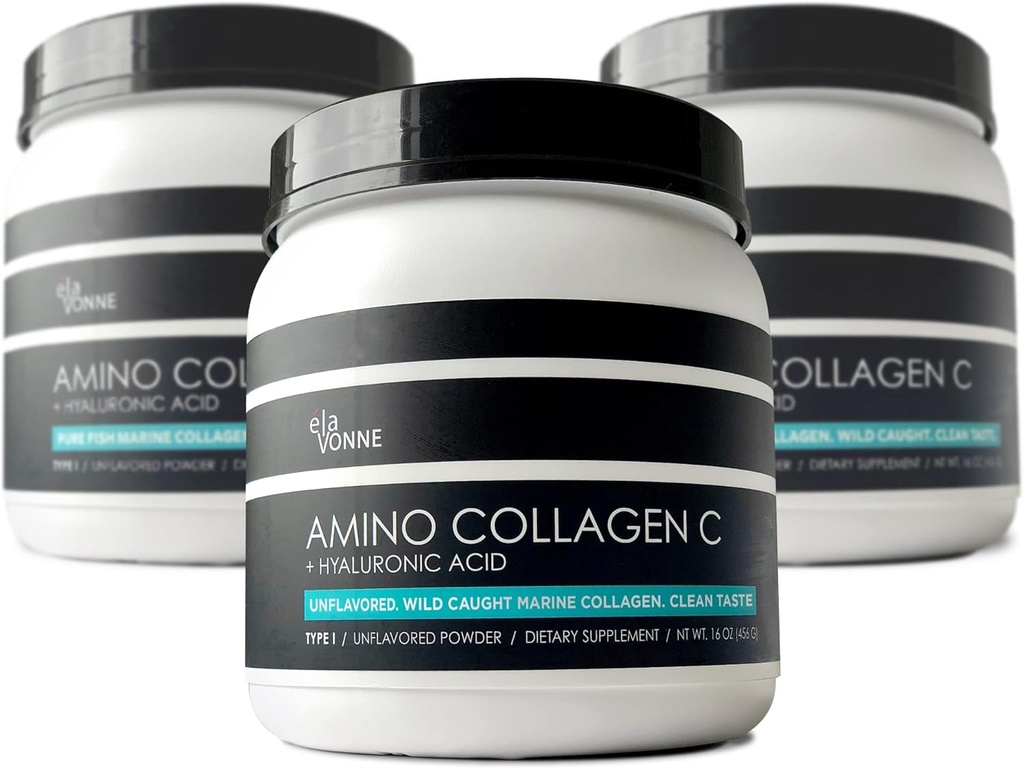 (3-Pack) Amino Collagen C - Κόνις κολλαγόνου (180 Scoops) - Πεπτίδια θαλάσσιου κολλαγόνου + Υαλουρονικό οξύ. Χωρίς ζάχαρη. Δεν Odor. Μη ΓΤΟ. ΗΠΑ. για τα μαλλιά, δέρμα, νύχια, αρθρώσεις, & Gut Υγεία.