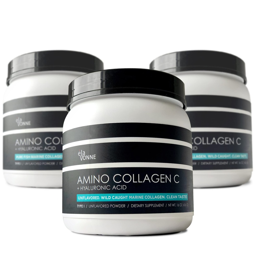 (3-Pack) Amino Collagen C - Κόνις κολλαγόνου (180 Scoops) - Πεπτίδια θαλάσσιου κολλαγόνου + Υαλουρονικό οξύ. Χωρίς ζάχαρη. Δεν Odor. Μη ΓΤΟ. ΗΠΑ. για τα μαλλιά, δέρμα, νύχια, αρθρώσεις, & Gut Υγεία.