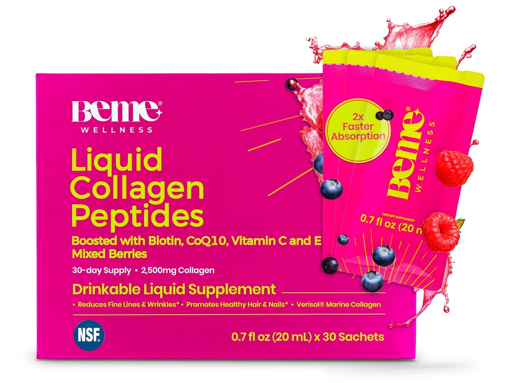BeMe Liquid Collagen για γυναίκες - 2500mg Verisol υδρολυμένο Marine Liquid Collagen - Clinically tested Collagen Συμπληρώματα - Γρήγορη απορρόφηση, υψηλή βιοδιαθεσιμότητα - Υποστηρίζει το δέρμα, τα μαλλιά και τα νύχια