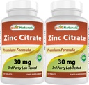 Best Naturals Ψευδάργυρος 30mg Συμπληρώματα (ως κιτρικός ψευδάργυρος) - Βιταμίνες ψευδαργύρου για Ενήλικες Ανοσοποιητική Υποστήριξη - 120 δισκία (120 Count (Pack of 2))