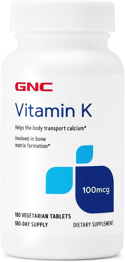 GNC Vitamin K 100mcg, 180 Tablets, Helps The Body Transport Calcium