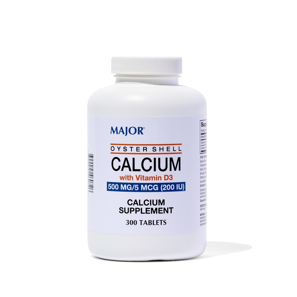 Major Oyster Shell Calcium with Vitamin D3 500 mg / 5 mcg (200 IU) - Καθημερινή Συμπλήρωμα ασβεστίου - 300 δισκία (1 Συσκευασία)