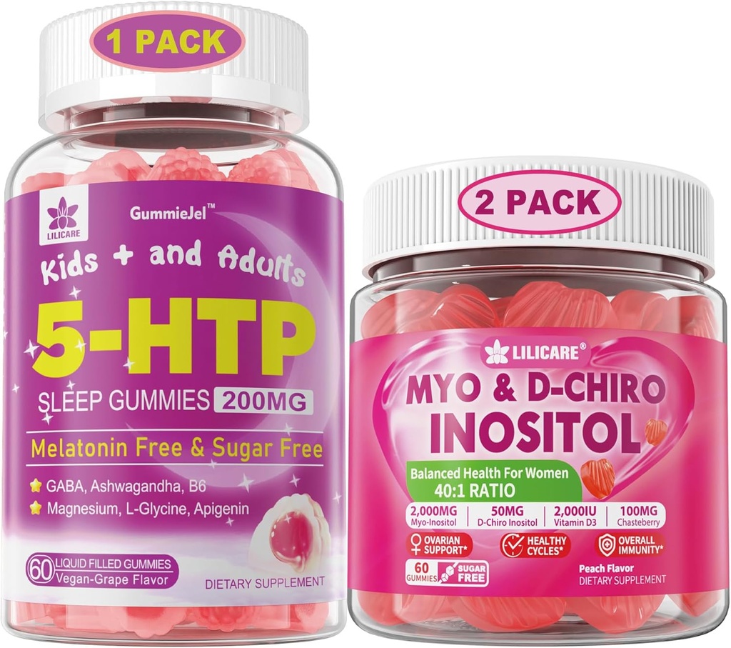 Φάκελος: 5HTP Gummies with Magnesium Glycinate - Melatonin Free Sleep Gummies for Adults & Kids 8+ & Inositol Gummies Ideal 40:1 Ratio Myo & D-Chiro Inositol Συμπλήρωμα