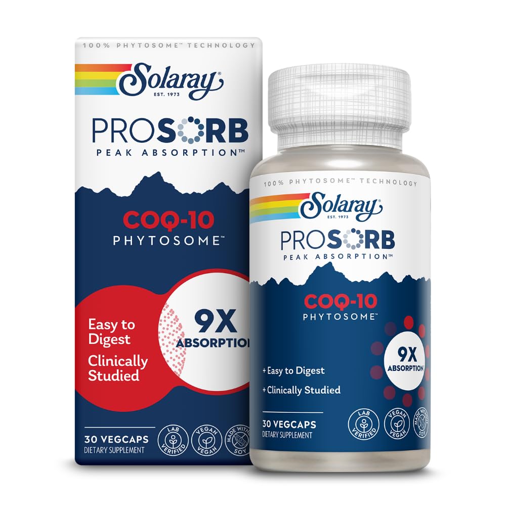 SOLARAY CoQ-10 Phytosome - 9X Απορρόφηση CoQ10 200mg - Εύκολο συμπλήρωμα αντιοξειδωτικών - Vegan και Made Without Soy - 60-Day εγγύηση - 30 εξυπηρετήσεις, 30 VegCaps