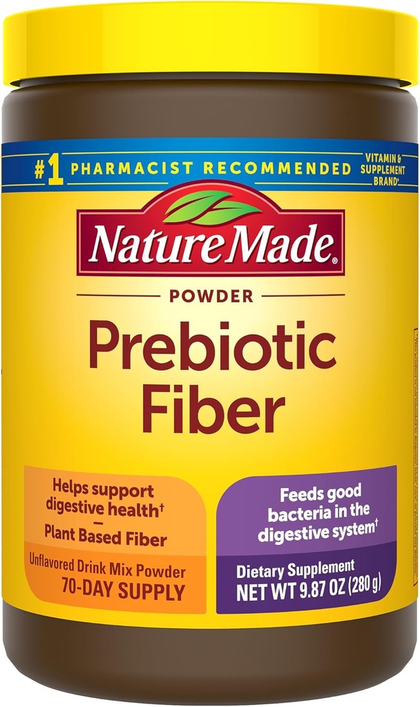Nature Made Prebiotic Fiber σκόνη, γεύση δωρεάν & χωρίς ζάχαρη φυτό με βάση χορτοφαγική προβιοτική Fiber μείξη ποτών για την υποστήριξη του συστήματος Digestive, 9.87 oz, 70 ημέρες προσφοράς
