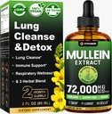 Mullein Drops for Lungs, 3-in-1 Mullein Leaf Extract for Lungs Health, φυτικό συμπλήρωμα υποστήριξης για την υγεία του αναπνευστικού πνεύμονα, υποστήριξη ανοσοποιητική & πνευστική ευεξία, ζάχαρη & αλκοόλ-ελεύθερο - 2 FL OZ