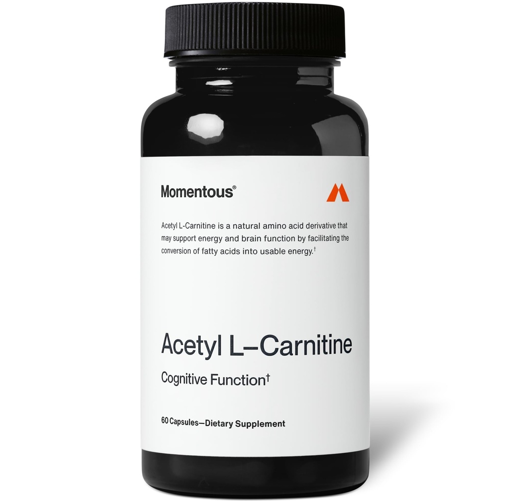 Momentous Acetyl L-Carnitine - Brain Function & Cognitive Support Supplement - Boosts Mental Clarity & Energy Production - NSF Certified for Sport - 500 mg - 60 Servings