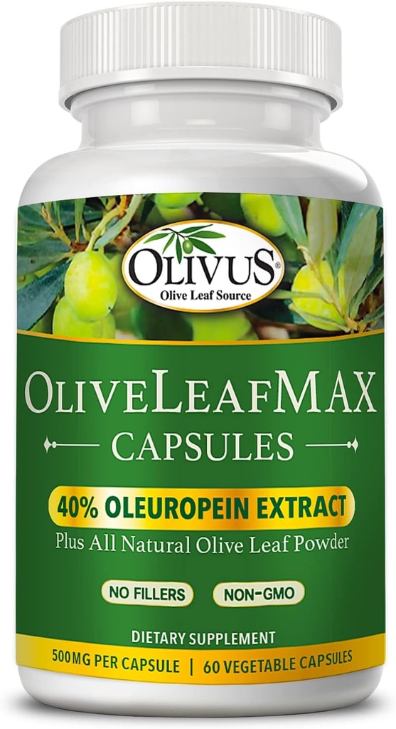 OliveLeafMAX Olive Leaf Extract (40% Oleuroepin) + Βιολογικό Olive Leaf Powder + Χωρίς Γέμισμα + 60 κάψουλες χορτοφαγικής + που προέρχονται από την Ισπανία και κατασκευάζονται στις ΗΠΑ στο GMP Facility