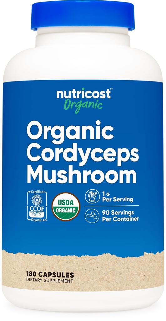 Nutricost Cordyceps Mushroom Caps 1100mg, 90 Serv - CCOF Certified Made with Organic, Gluten Free, 550mg ανά κάψουλα (180 Κάψουλες)