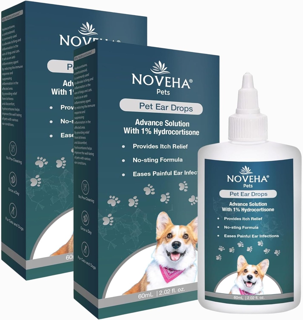 NOVEHA Pet Ear Drops με 1% Hydrocortisone 