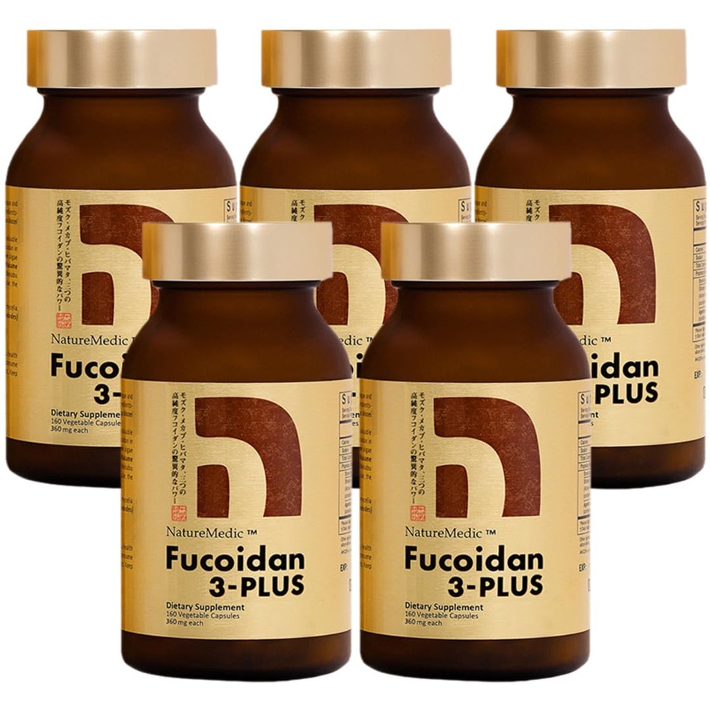 Fucoidan 3-Plus Brown Seaweed Immunity Supplement with Three Types of High Purity Fucoidan Organic Mekabu Fucus Mozuku Agaricus Made in Japan (Βελτιώσιμη κάψουλα, 5 φιάλες)