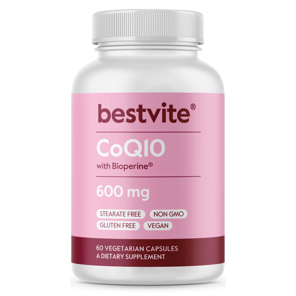 Συνένζυμο CoQ10 600mg ανά καψάκιο με Bioperine (60 κάψουλες χορτοφάγων) Φυσικά ζυμωμένο - Όχι Διοξείδιο τιτανίου - Χωρίς πληρωτικά - Χωρίς Stearates - Vegan - Χωρίς γλουτένη - Μη ΓΤΟ