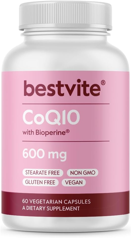 Συνένζυμο CoQ10 600mg ανά καψάκιο με Bioperine (60 κάψουλες χορτοφάγων) Φυσικά ζυμωμένο - Όχι Διοξείδιο τιτανίου - Χωρίς πληρωτικά - Χωρίς Stearates - Vegan - Χωρίς γλουτένη - Μη ΓΤΟ