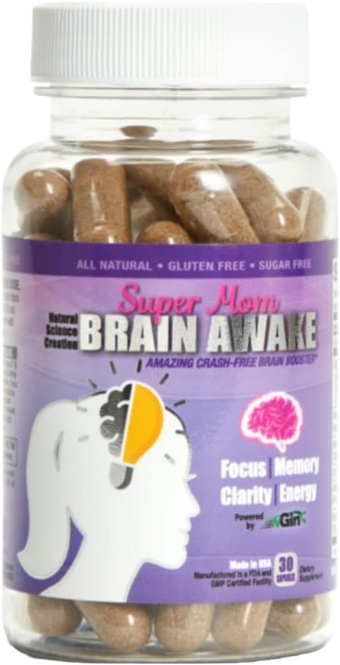 Super Mom Brain Awake Χάπια Φυσικής Ενέργειας για τις γυναίκες - Booster εγκεφάλου συμπλήρωμα για εστίαση, μνήμη, σαφήνεια, ενέργεια (Nootropics Brain Support Supplement & Focus Supplement - 30 Day Supply)
