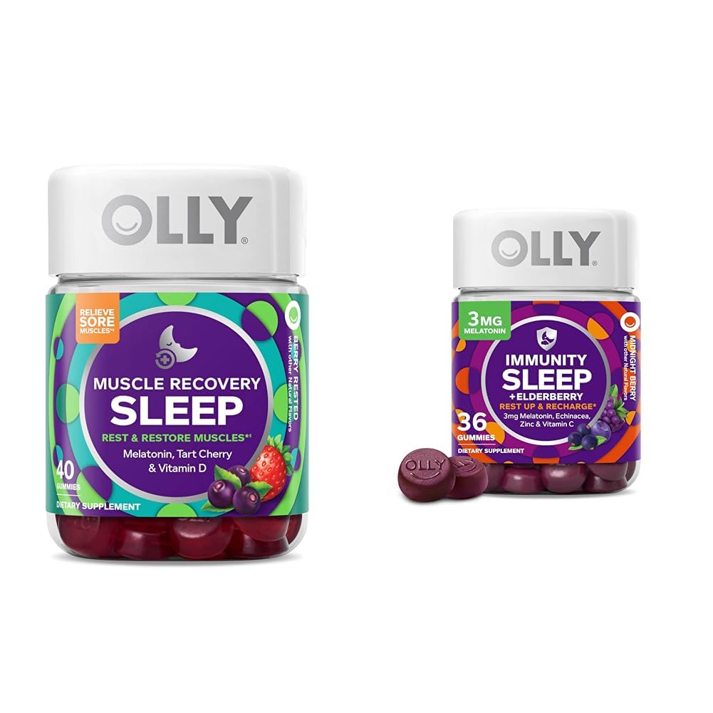 OLLY μυών αποκατάστασης ύπνου Gummies, 40 κόμης ασυλία ύπνος μελατονίνη Gummy, 36 κόμης Bundle