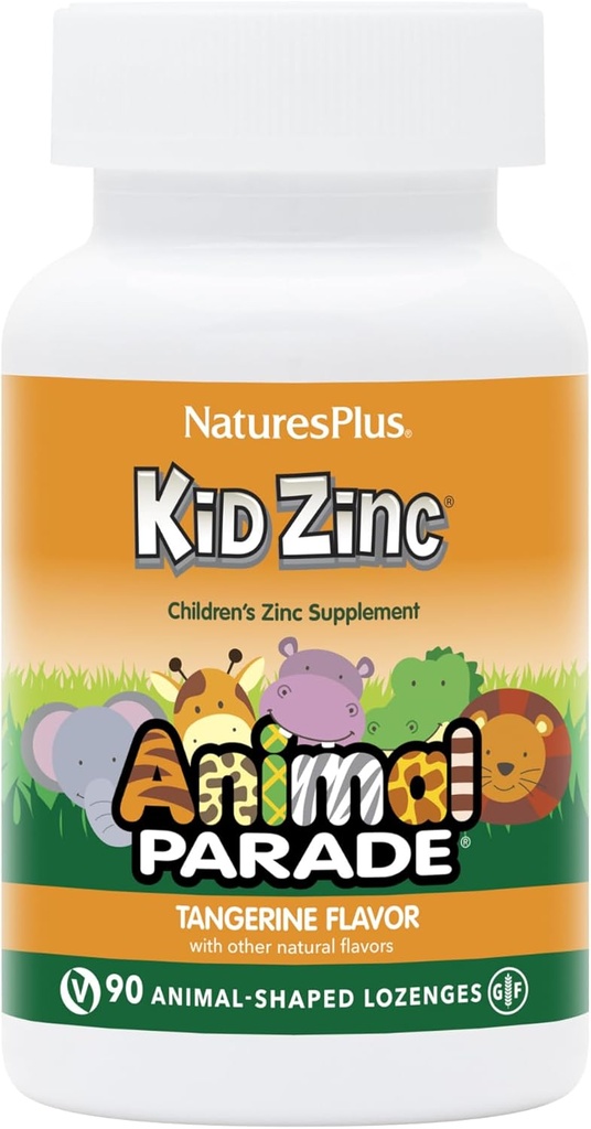 Natures Plus Animal Parade KidZinc, Tangerine Flavor - 90 Animal-Shaped Lozenges, Pack of 2 - Βιολογικά Χηλικός ψευδάργυρος - Vegan, Χωρίς γλουτένη - 180 Σύνολο Υπηρεσίες