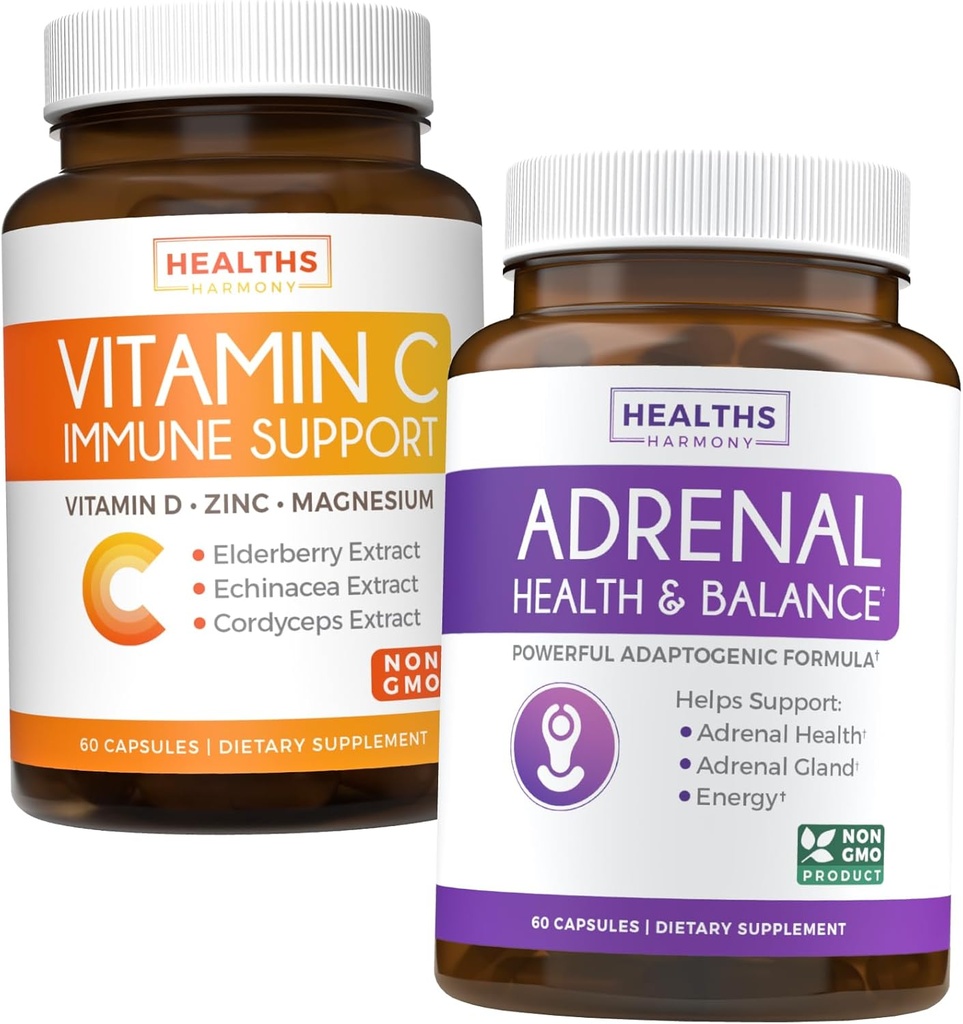 Δέσμη Adrenal Υποστήριξη & Vitamin-C Ανοσολογική Υποστήριξη - Adrenal-C Immunity Bundle - Adrenal Support & Cortisol Manager (Non-GMO) & Vitamin C Immune Support (Non-GMO) Immune System Booster Supplement