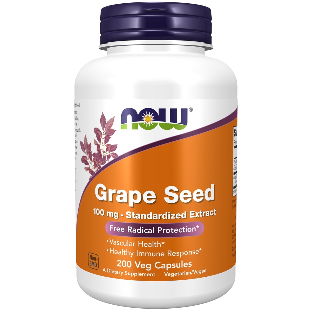 NOW Foods Supplements, Grape Seed 100 mg - Standardized Extract, Highly Concentrated Extract with a Minimum of 90% Polyphenols, with Vitamin C, 200 Veg Capsules