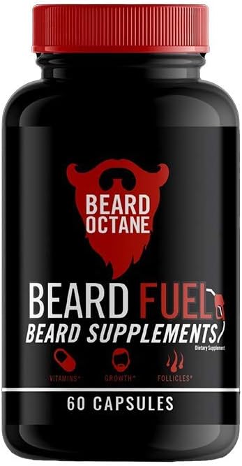 Beard Octane Beard Fuel - Beard Hair Growth Vitamin Complex with Biotin, Vitamin A, Vitamin C - 30-Day Supply - Healthy, Strong, Faster, Thick Beard Growth - Made in The USA