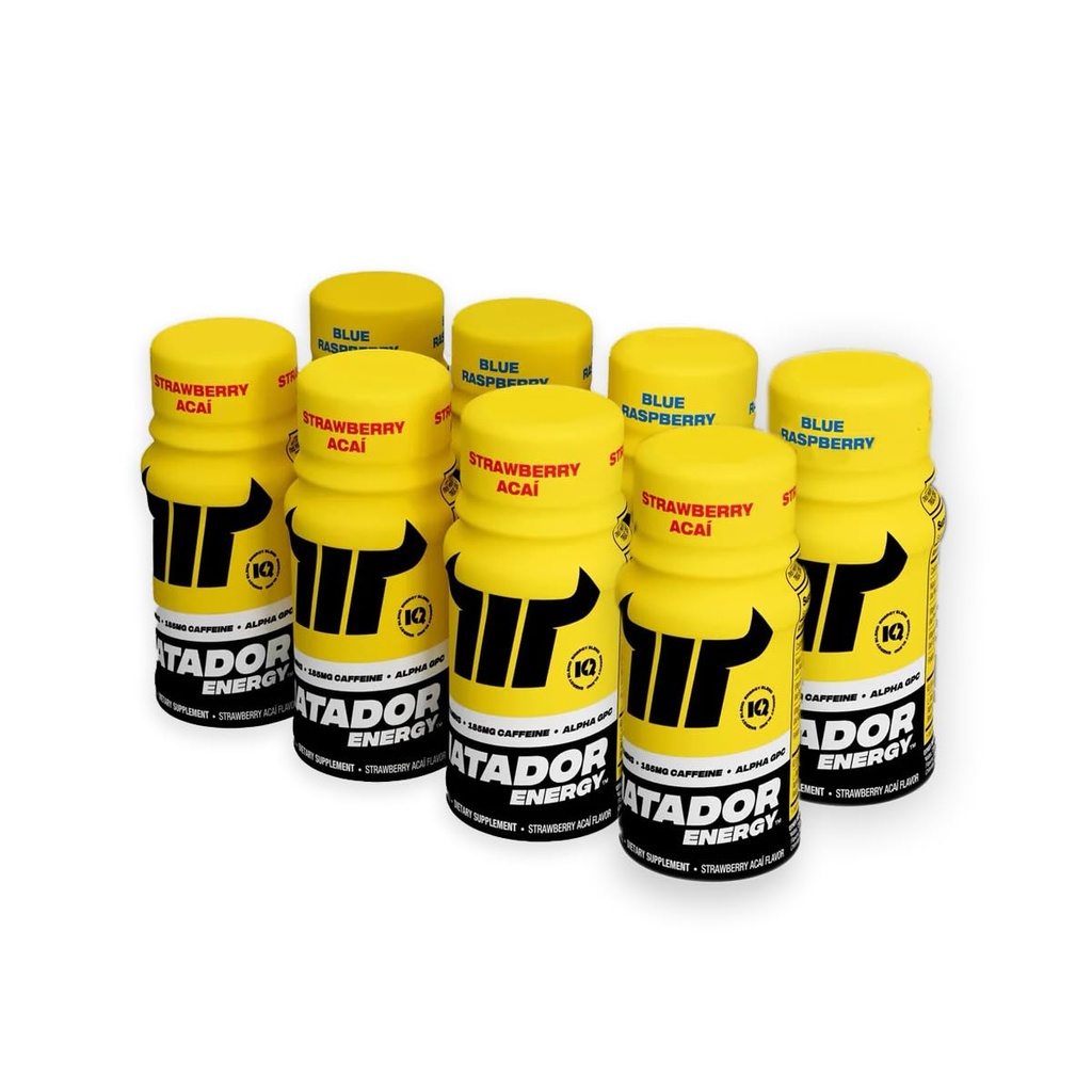 MATADOR Ενεργειακά σφηνάκια - Δείκτης 8 Πακέτο - Ζάχαρη Δωρεάν Nootropic Φυσικό Caffeine Ενεργειακά μπουκάλια Shot, B Βιταμίνη Complex (Vitamin B3 & B12), 200 MG της Alpha GPC Enhanceing Γνωστική λειτουργία