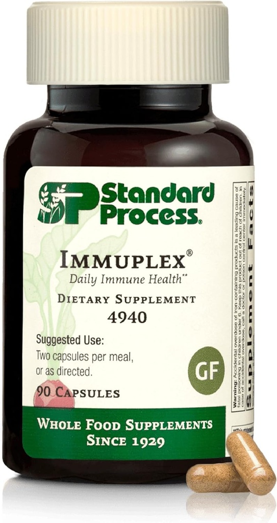 Standard Process Inc. Immuplex - ημερήσιο συμπλήρωμα ανοσοποίησης με φολικό, σίδηρο, βιταμίνη C & βιταμίνη Α - Συμπλήρωμα ορυκτού με αντιοξειδωτικά συστατικά - 90 κάψουλες