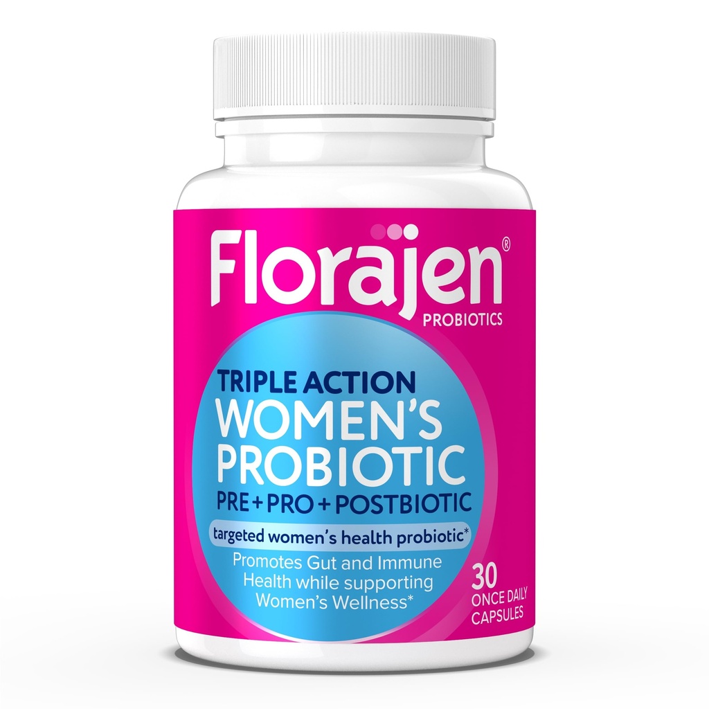 Florajen Women's Complete Triple-Action Prebiotic + Probiotic + Postbiotic for Digestive & Immune Support - Fast-Active Relief from Constipation & Bloating - Χωρίς γλουτένη - Vegan - Μη ΓΤΟ - 30-Count