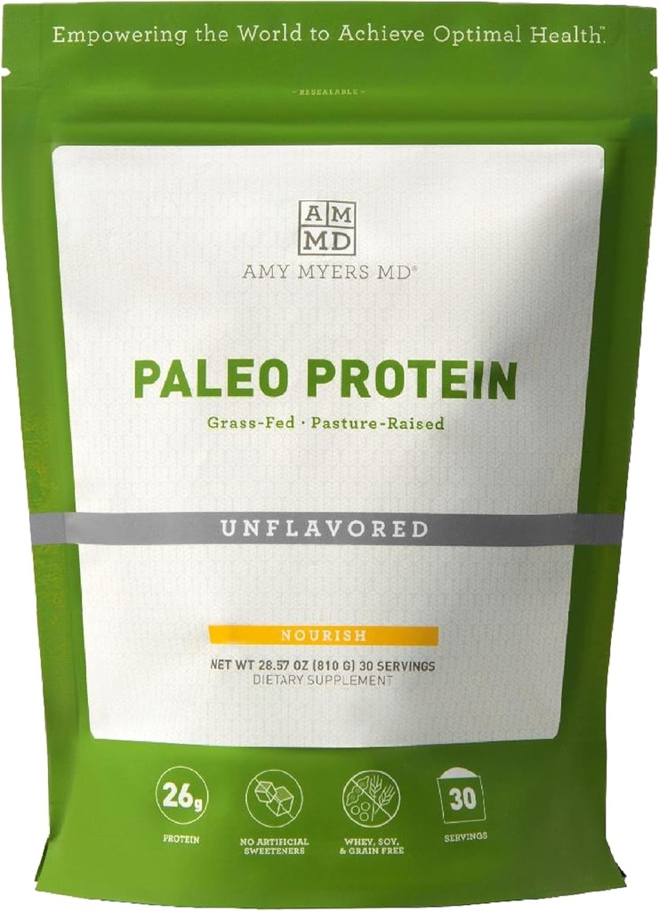 Amy Myers MD Paleo Protein Powder - Άγευστη, 20 σέρβις - Βασισμένη σε κολλαγόνο λειτουργία κόκκων - Χωρίς γλουτένη και μη γαλακτώδες συμπλήρωμα πρωτεϊνών