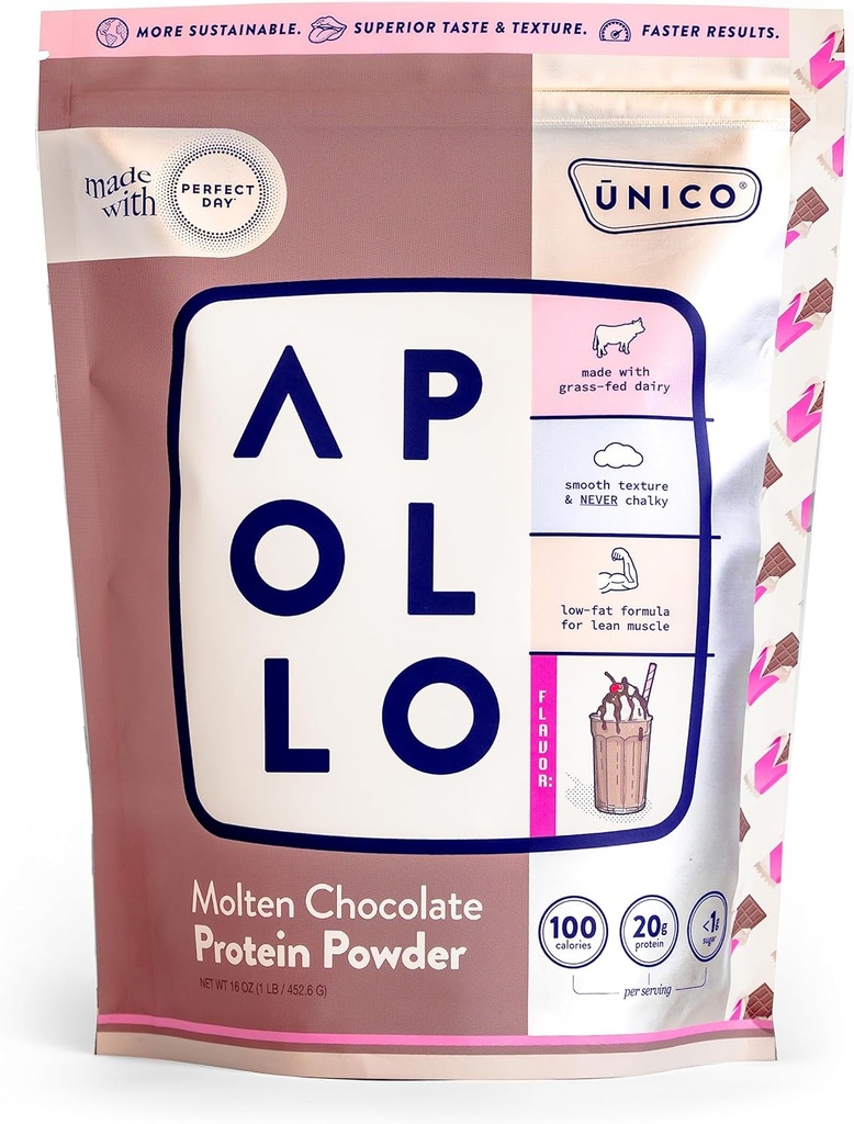 Unico Apollo Molten Chocolate Protein Powder - 20g 100% Grass-Fed Whey Protein, Egg Albumen and Casein 