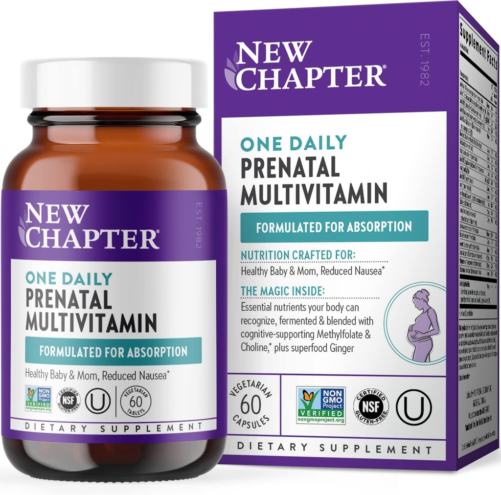 New Chapter Prenatal Vitamins, One Daily Prenatal Multivitamin with Methylfolate + Choline for Healthy Mom & Baby, Gluten Free & Non-GMO, 60 Count