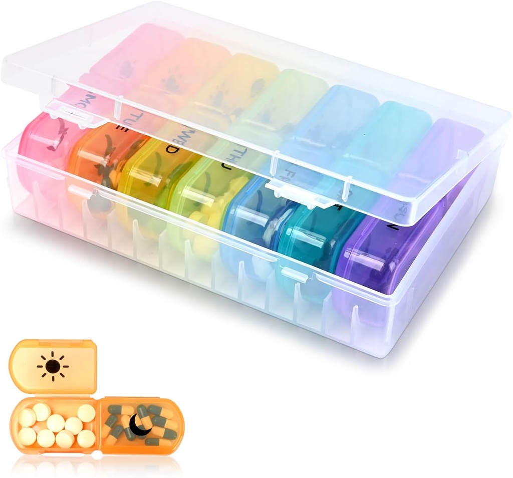 2-Times a Day Pill Organizer – Μεγάλη 7-Day Pill περίπτωση – Υλικό βαθμού τροφίμων – Υψηλή ένταση, Removable, Travel-Friendly Design – Τέλειος κάτοχος χάπι για συμπληρώματα, βιταμίνες, και φάρμακα