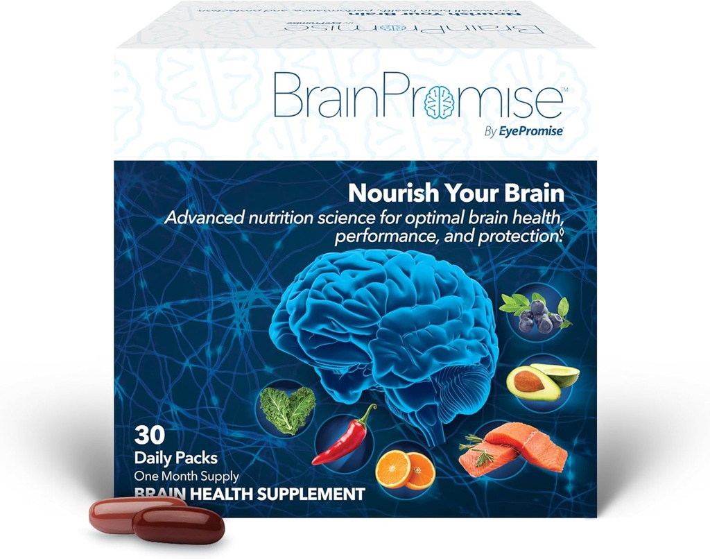 EyePromise BrainPromise Brain Συμπληρωματικό - 30 Softgel Packets, 30-Day Supply - Comprehensive Science-Backed Formula with Lutein and Zeaxanthin to Support Memory, Focus & Συνολική Εγκεφαλική Υγεία
