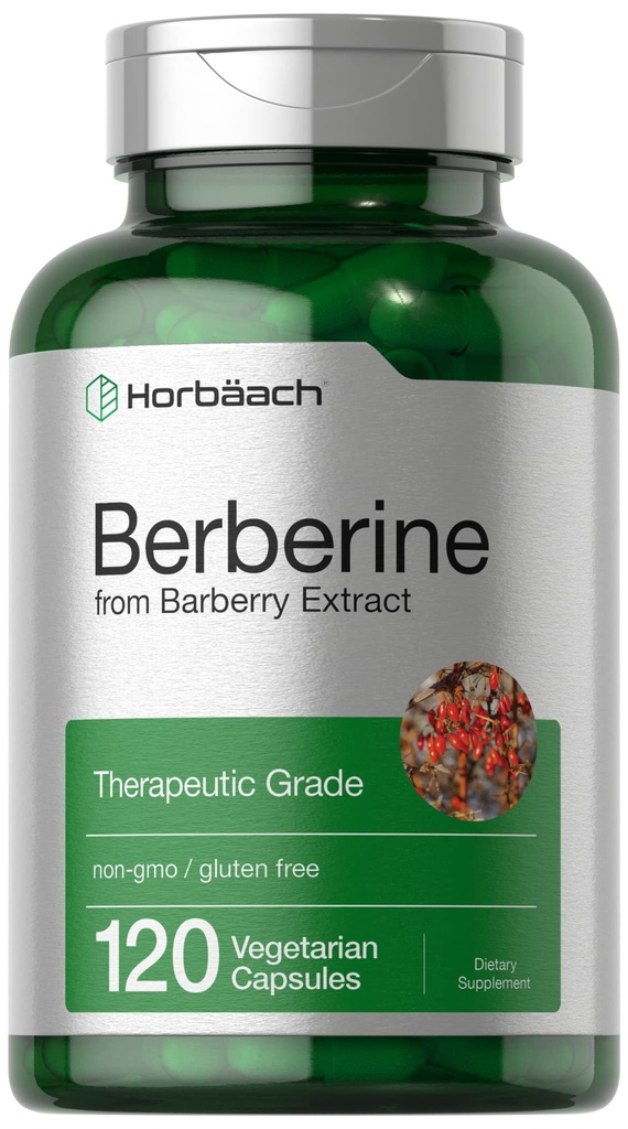 Horbaach Berberine HCL Supplement | 500mg | 120 Capsules | from Barberry Extract | Therapeutic Grade | Vegetarian, Non-GMO, Gluten Free