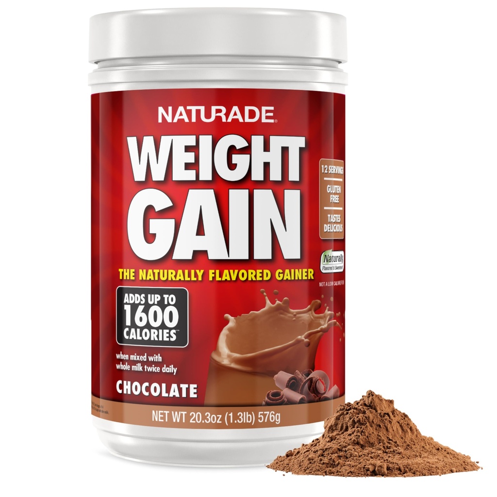 Naturade - All Natural Weight Gain Drink Mix - Χωρίς γλουτένη, Νόστιμη γεύση, 1600 θερμίδες ανά μερίδες - Μαζική Gainer w/Carbohydrates & Protein - Σοκολάτα, 20,3 Ουγγιά (12 μερίδες).
