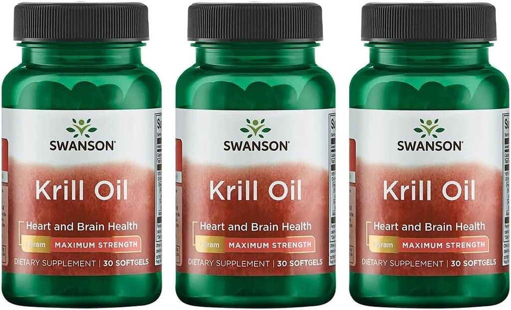 Swanson EFAs- Krill Oil - Μέγιστη περιεκτικότητα - 1 g, 30 Softgels (3 συσκευασία)