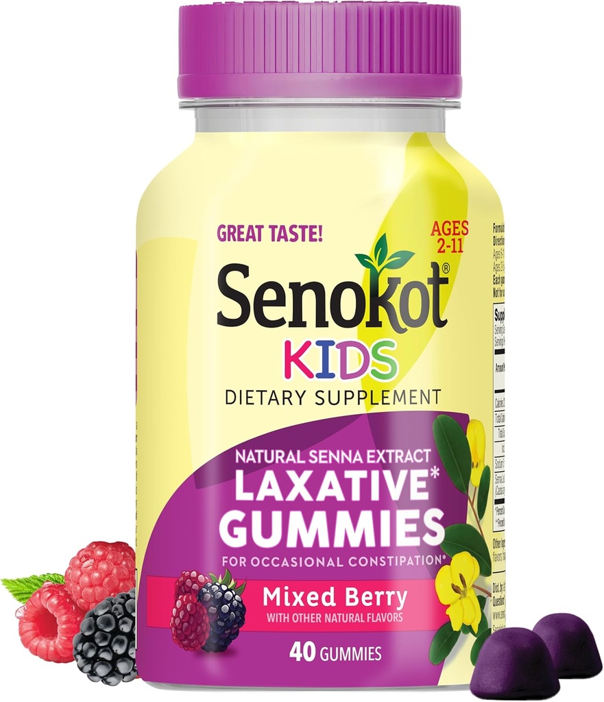 Senokot παιδιά μικτή λεύκανση μούρων Laxative Gummies για την ηλικία 2+, Senna εκχύλισμα για απαλό, ανά διανυκτέρευση ανακούφιση από περιστασιακή δυσκοιλιότητα, 40 ct