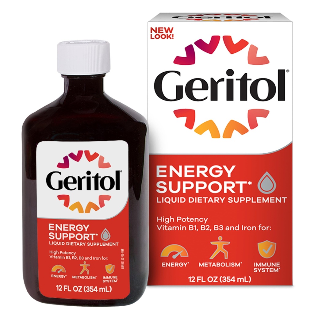 Geritol, Liquid Vitamin και το συμπλήρωμα σιδήρου, την ενεργειακή υποστήριξη, περιέχει υψηλής ισχύος B-βιταμίνες και σίδηρο, ευχάριστη γεύση, εύκολο να καταπιούν, χωρίς τεχνητά γλυκαντικά, μη GMO, 12 Oz