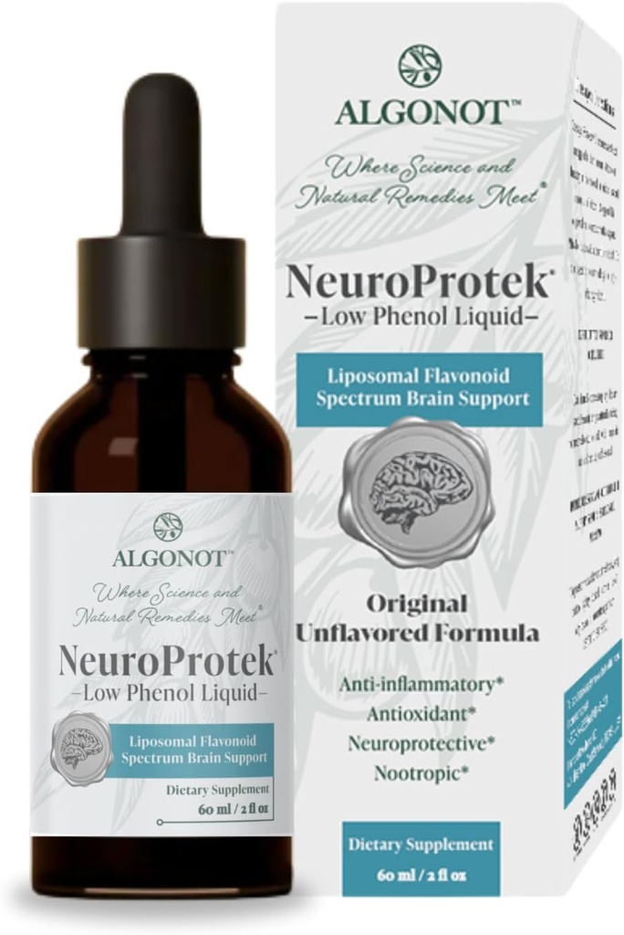 NeuroProtek Low Phenol Liquid - Χωρίς γεύση - 60 μερίδες, Η μόνη υγρή σύνθεση λουτεολίνης για ταχεία απορρόφηση. Αποκλειστικός κατοχυρωμένος συνδυασμός Λουτεολίνης και άλλων Φλαβονοειδών σε Ελαιόλαδο