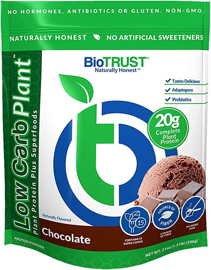 BioTrust Low Carb Plant, Delicious, Creamy, 20 Grams of Clean, Complete, Plant-based Protein, 5 Grams Fiber, 15 Superfoods, Digestive Enzymes, Vegan, Dairy-Free - 14 Μερίδες (Chocolate)