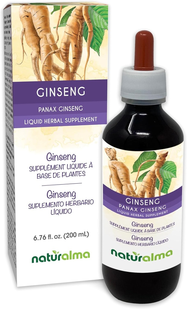 Naturalma Ginseng (Panax Ginseng) Ρίζα Αλκοόλ-ελεύθερο Βάμμα - 6.76 fl oz Liquid Extract in Drops - φυτικό συμπλήρωμα - Vegan