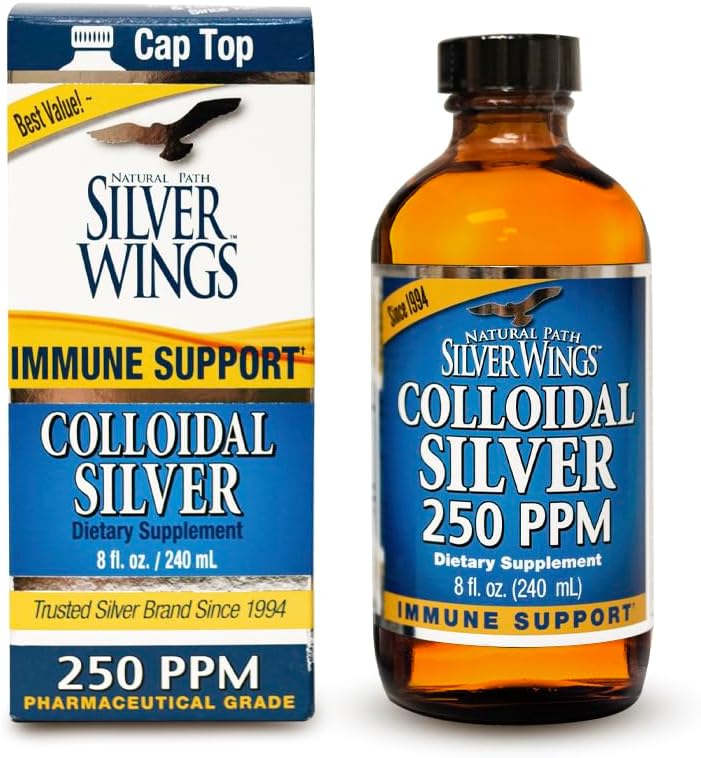 Natural Path Silver Wings Colloidal Silver Liquid - Enhanced Immune Support Supplement - 250ppm (1250mcg) - 8oz