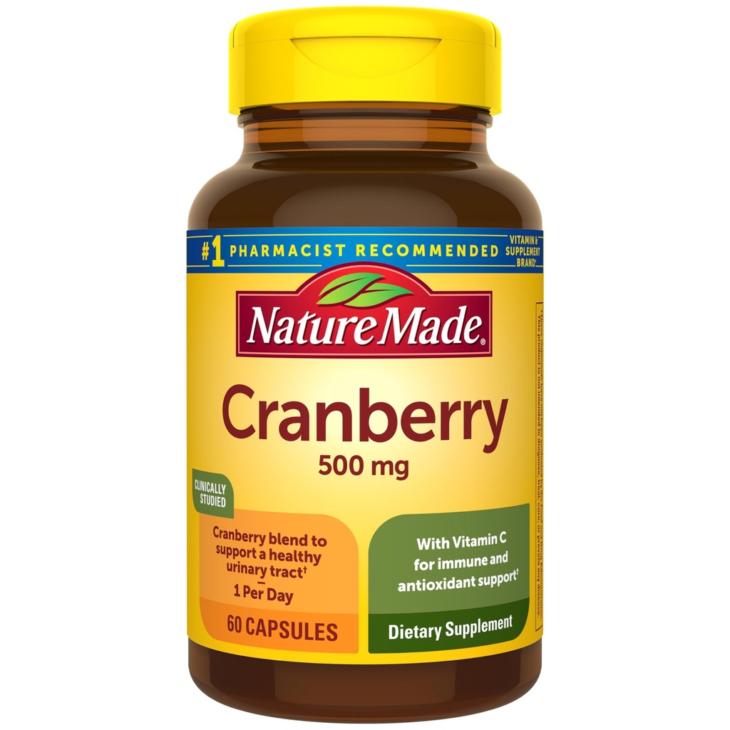 Nature Made Cranberry Supplement 500mg με βιταμίνη C για την υποστήριξη του ανοσοποιητικού και του αντιοξειδωτικού, Cranberry Blend για την υγεία των ουροφόρων οδών, μία ανά ημέρα, 60 κάψουλες