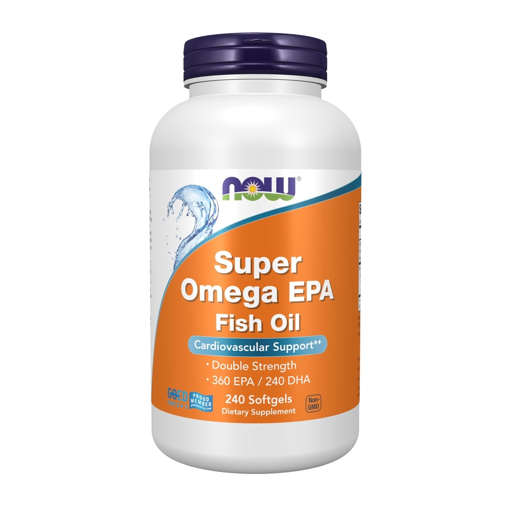 NOW Συμπληρώματα τροφίμων, Super Omega EPA, 360 EPA / 240 DHA, Μοριακά Αποσταγμένο, Καρδιαγγειακή Υποστήριξη*, 240 Softgels