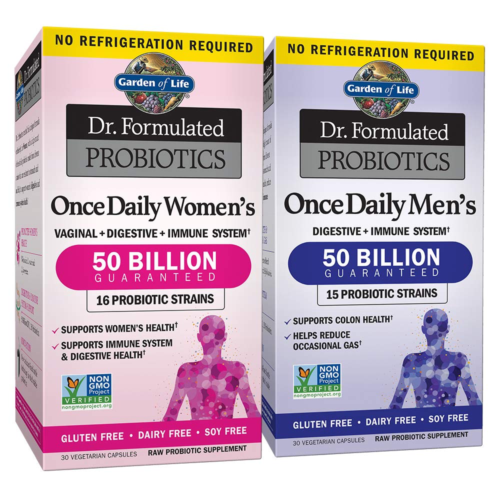 Κήπος Ζωής Προβιοτικό Bundle: Dr. Formulated Once Daily Women’s & Men's Probiotics, 50 Billion CFU Ράφι σταθερό, μη GMO Προβιοτικό για άνδρες & γυναίκες με προβιοτικές ίνες, 30 κάψουλες κάθε μία