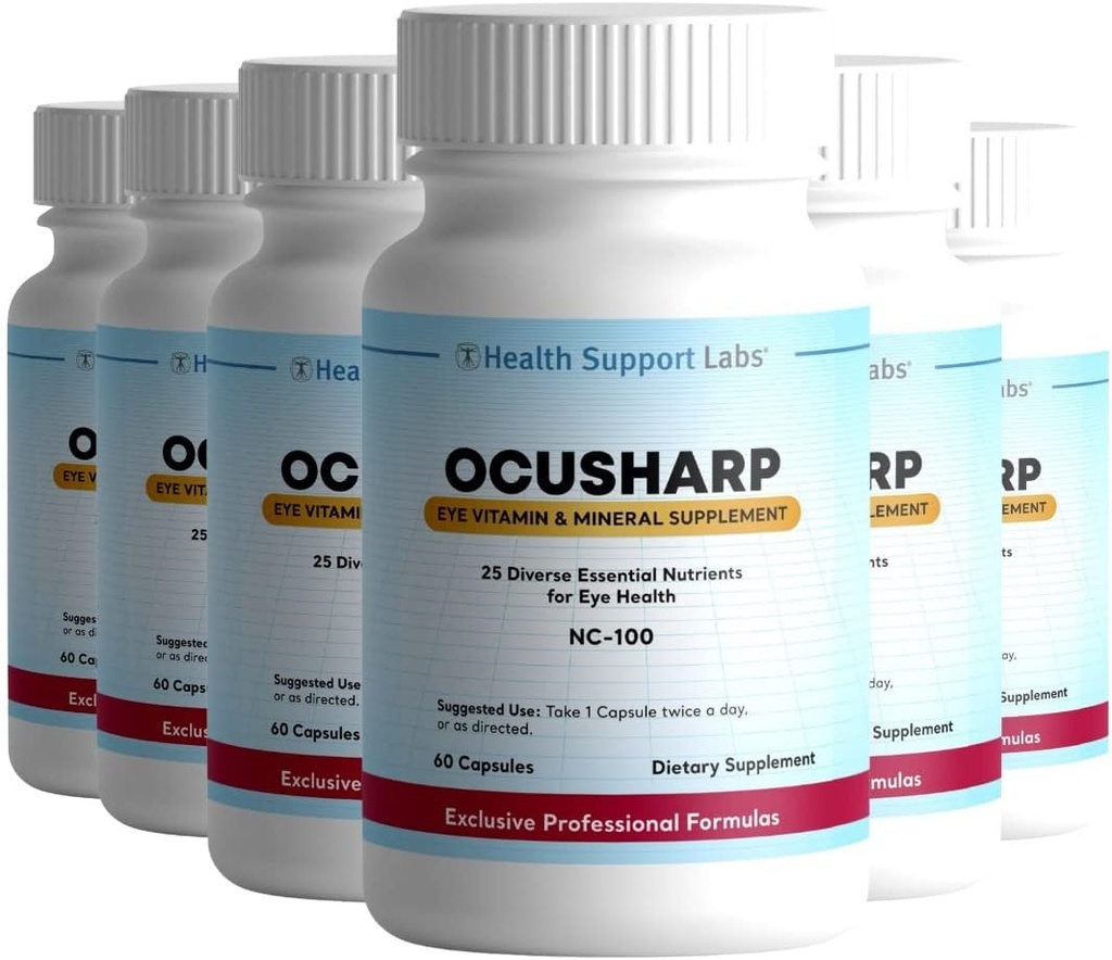 Ocusharp Vision Health Formula with Zeaxanthin, Lutein, Bilberry Exrtract, Eyebright & More - Eye Vitamin Supplement, 60 Capsules (6)