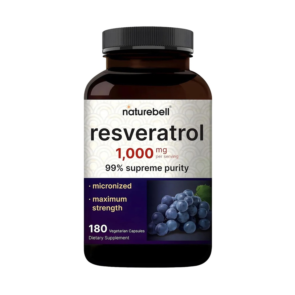 NatureBell Resveratrol συμπλήρωμα 1000mg ανά υπηρεσία, 180 κάψουλες Veggie, 99% καθαρό Trans-Resveratrol, μη GMO