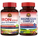 Vitalitown Magnesium Complex Supplement 500mg & 65mg Συμπλήρωμα σιδήρου για γυναίκες άνδρες, για ύπνο, μύες, κτίριο αίματος & βελτίωση της ενέργειας